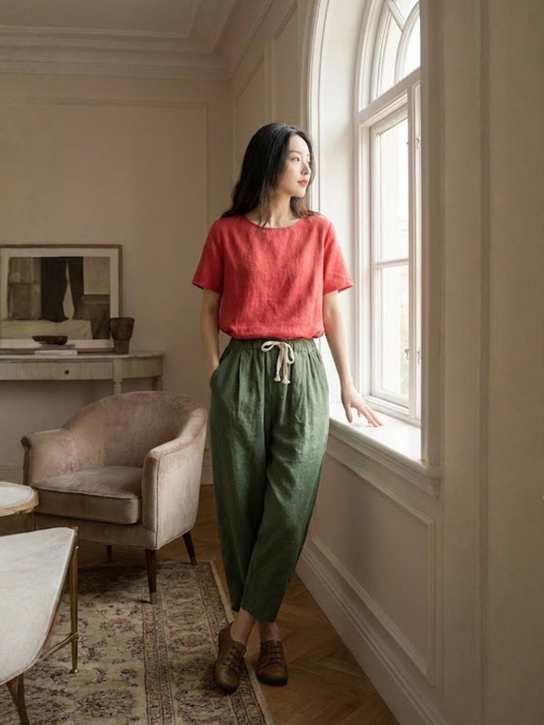 Lettie | Quotidiano Straight Leg Drawstring Lino Pantaloni