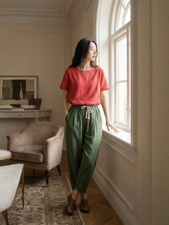 Lettie | Quotidiano Straight Leg Drawstring Lino Pantaloni