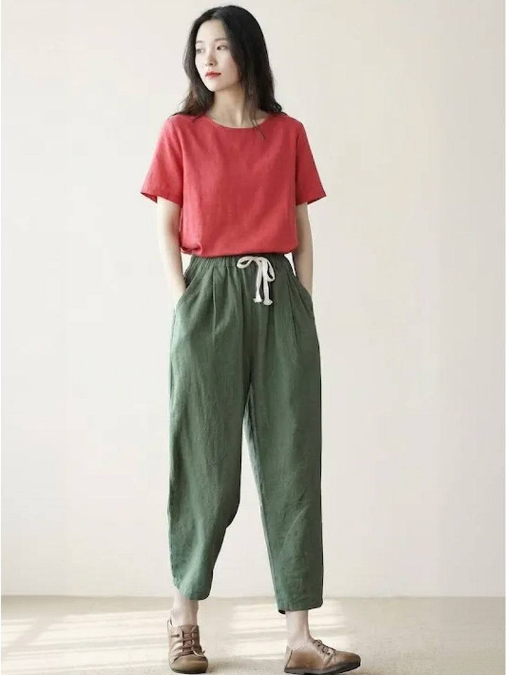 Lettie | Quotidiano Straight Leg Drawstring Lino Pantaloni