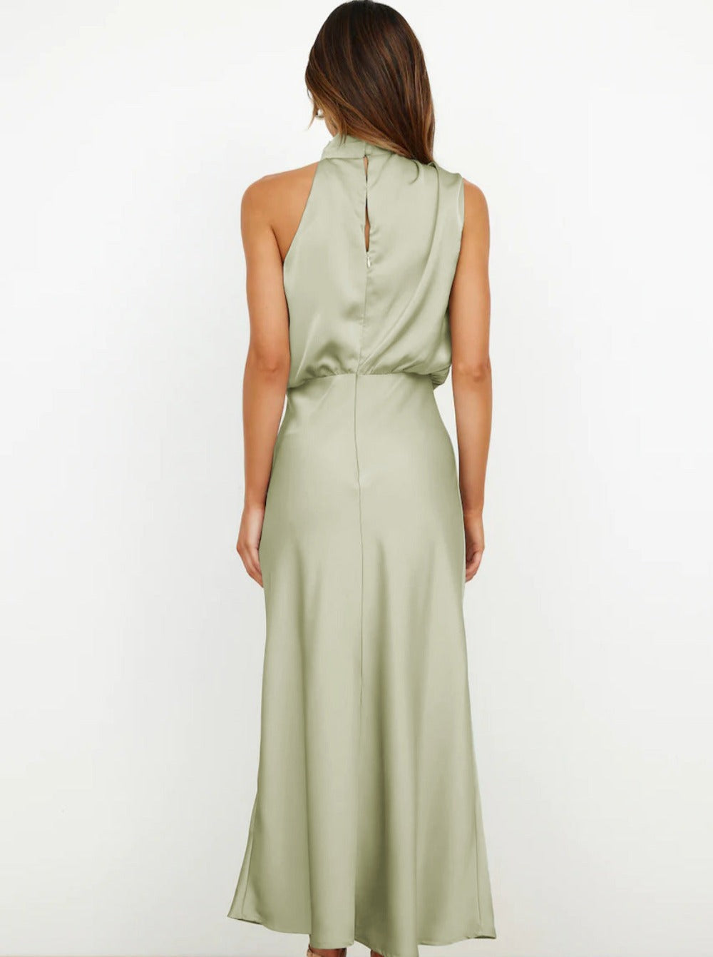 Briony | Abito Maxi in Raso con Collo Halter Drappeggiato
