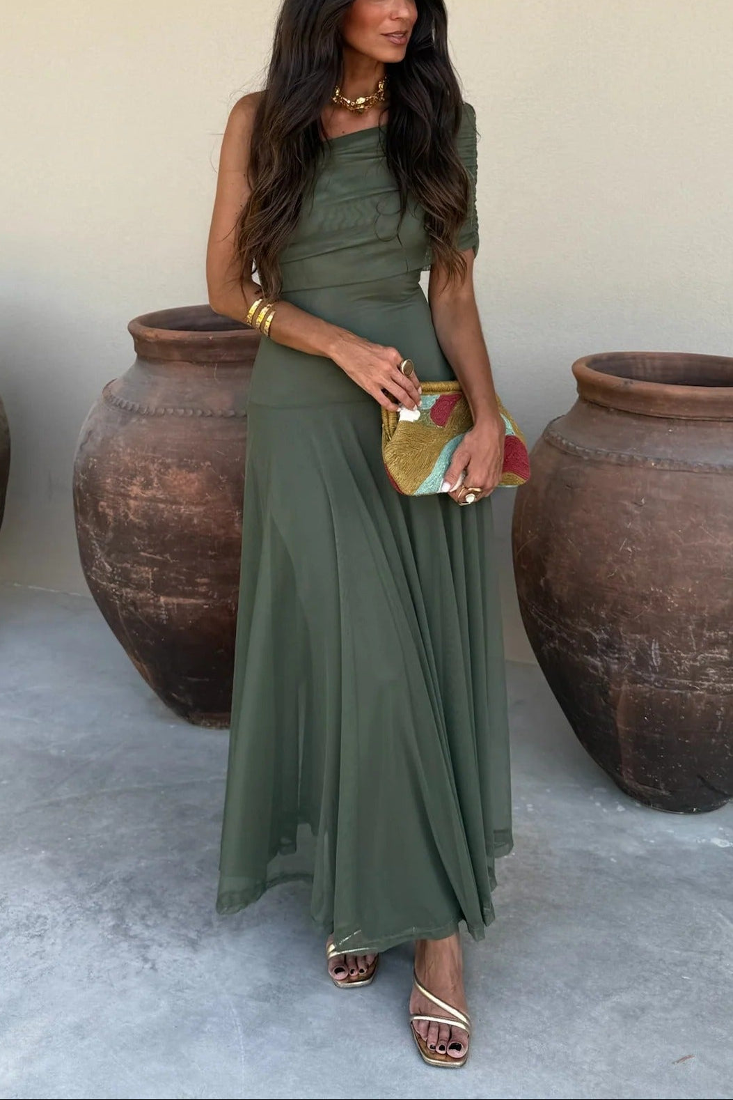 Brittany | Abito Maxi Monospalla Drappeggiato