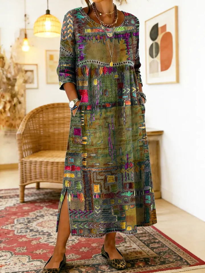 Manuela | Stampato Abito with Ethnic Patchwork