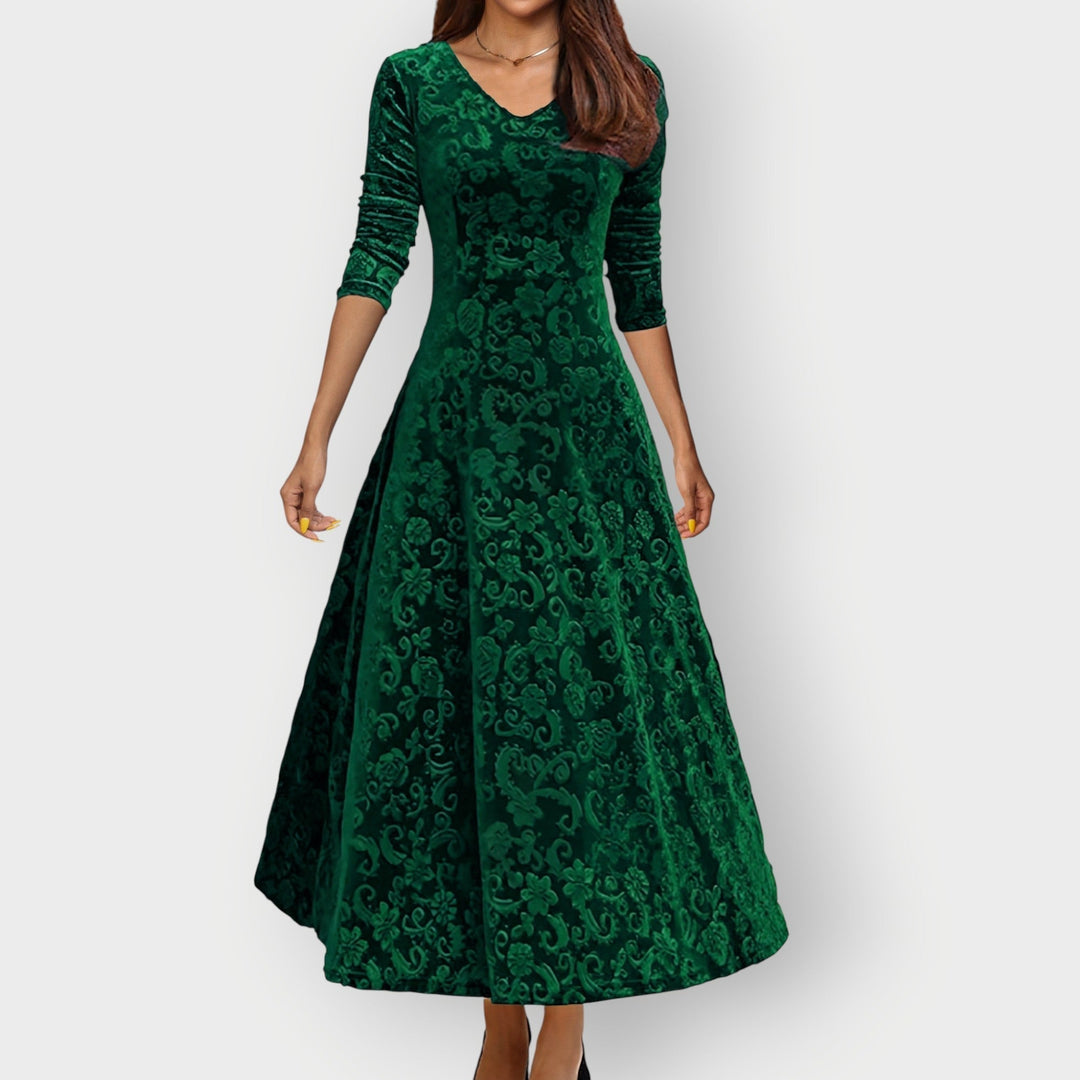 Olevia | Abito Midi in Velluto Jacquard Vintage
