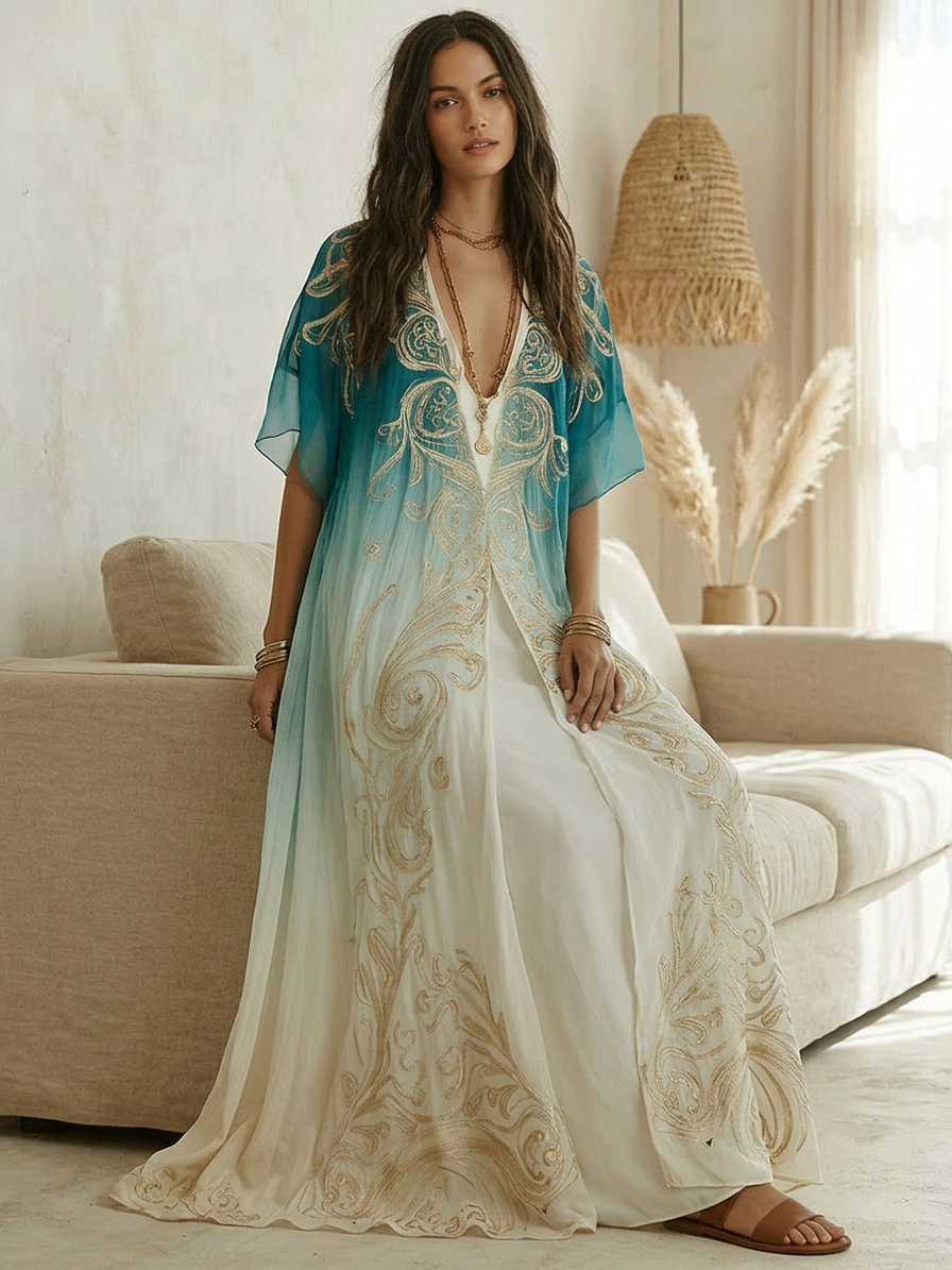 Piper | Aqua Ombre Kaftan Maxi Abito