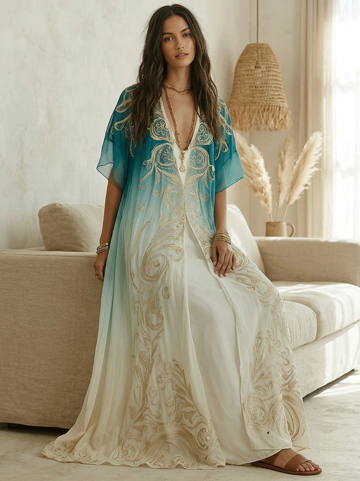 Piper | Aqua Ombre Kaftan Maxi Abito