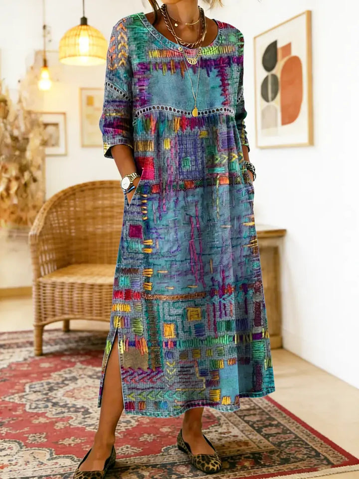 Manuela | Stampato Abito with Ethnic Patchwork