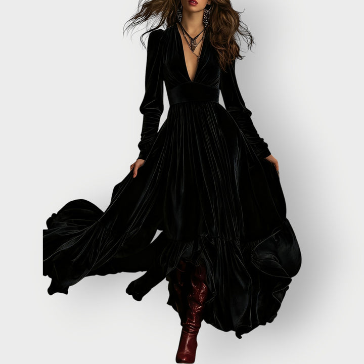 Alorae | Maxi Abito in Velluto a Linea A Vintage