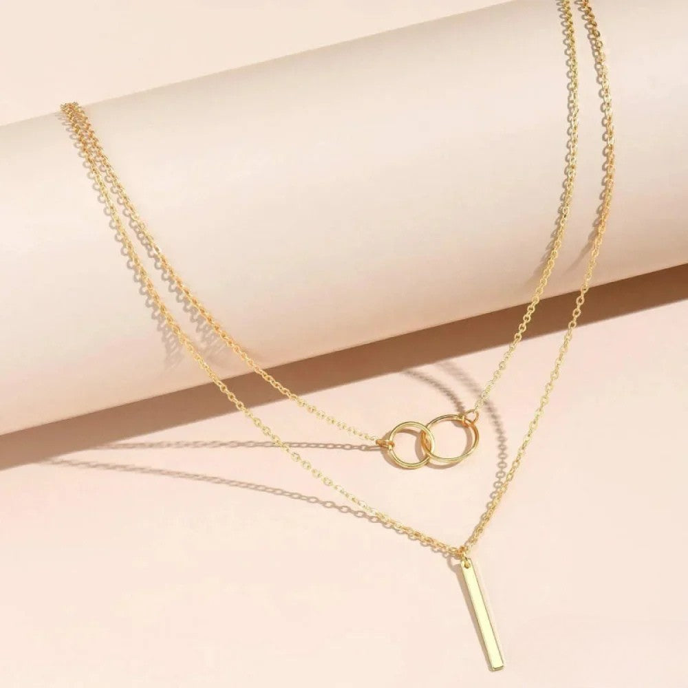 Retro Oro Double Circle Pendant Collana