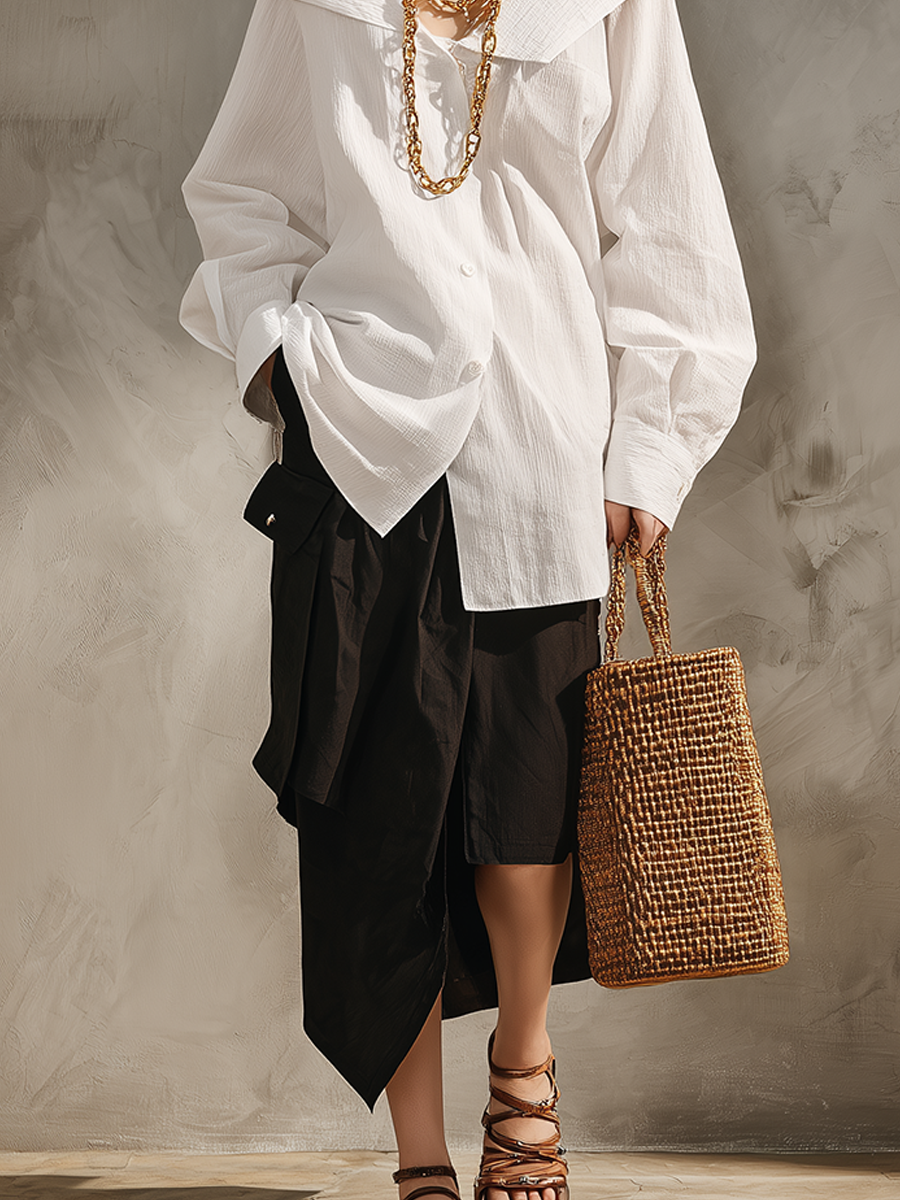 Vera | Bianco Camicia Nero Midi Gonna