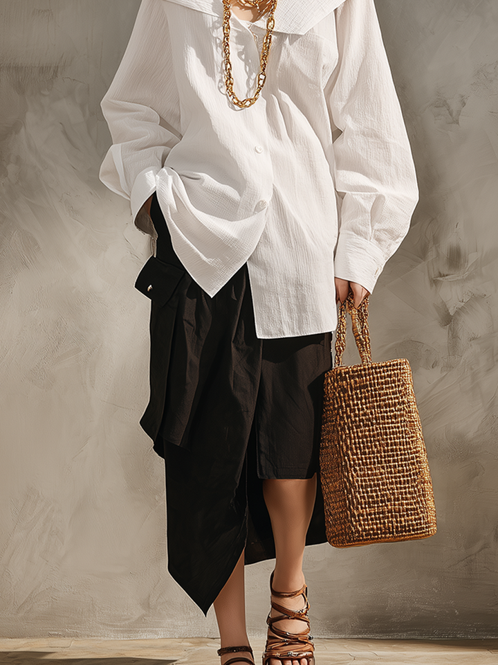 Vera | Bianco Camicia Nero Midi Gonna