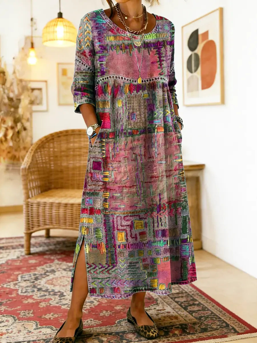 Manuela | Stampato Abito with Ethnic Patchwork
