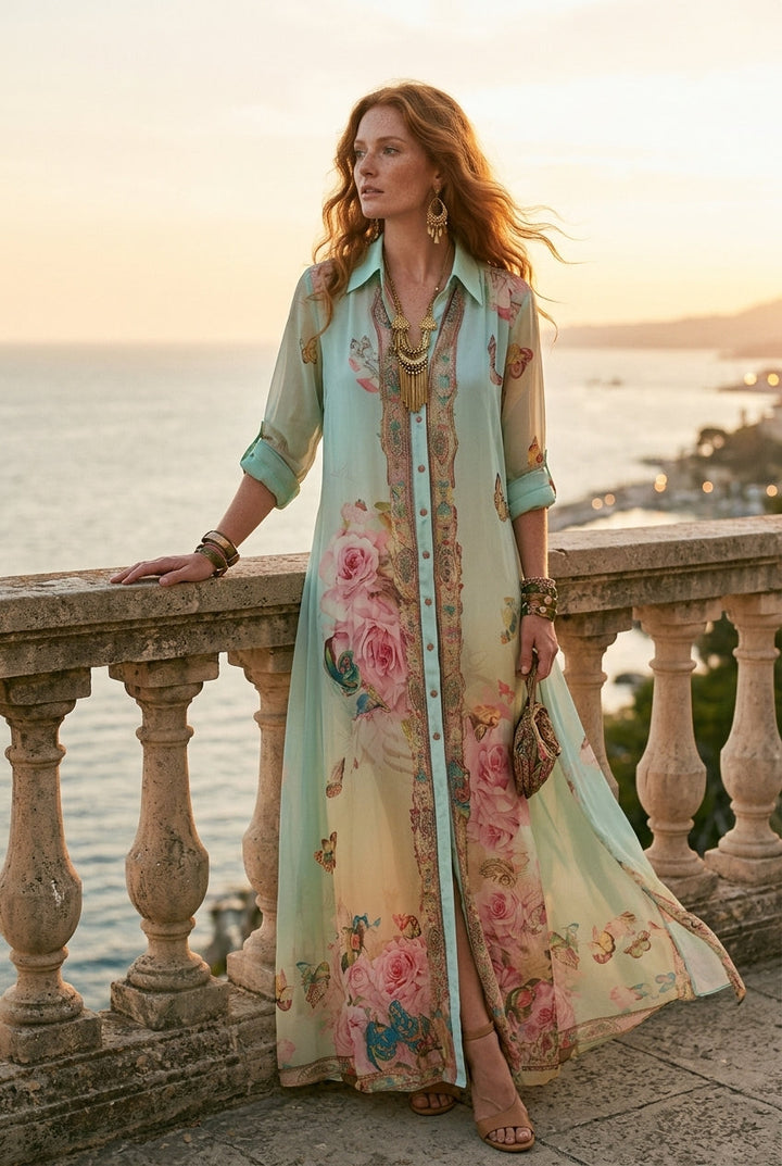 Lark | Maxi Abito in Chiffon Verde Menta