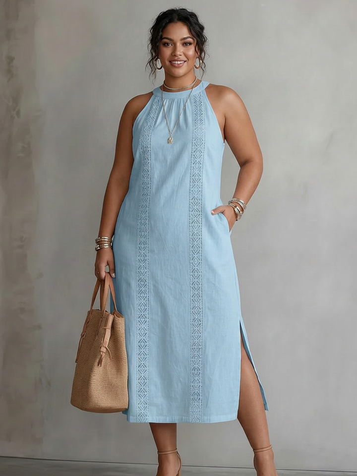 Celine | Abito Midi Senza Maniche con Dettaglio in Pizzo