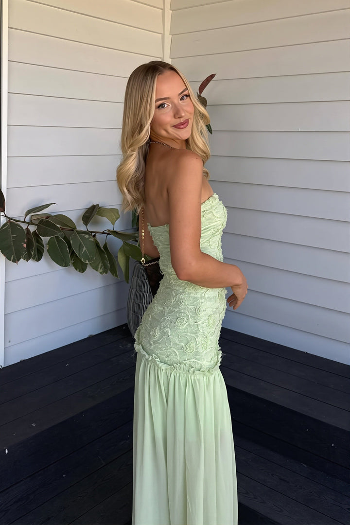 Cleo | Abito Maxi in Chiffon Senza Spalline con Corpetto Floreale