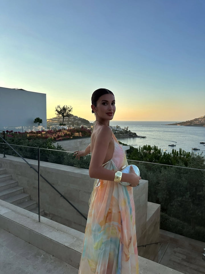 Corinna | Abito Maxi Fluido con Collo Halter e Schiena Scoperta