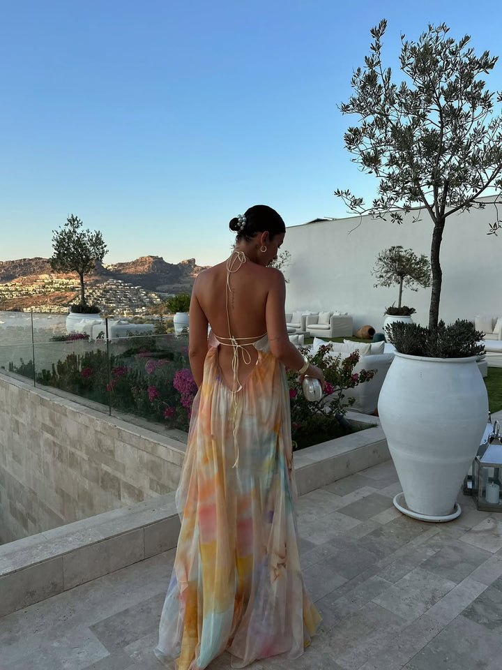 Corinna | Abito Maxi Fluido con Collo Halter e Schiena Scoperta