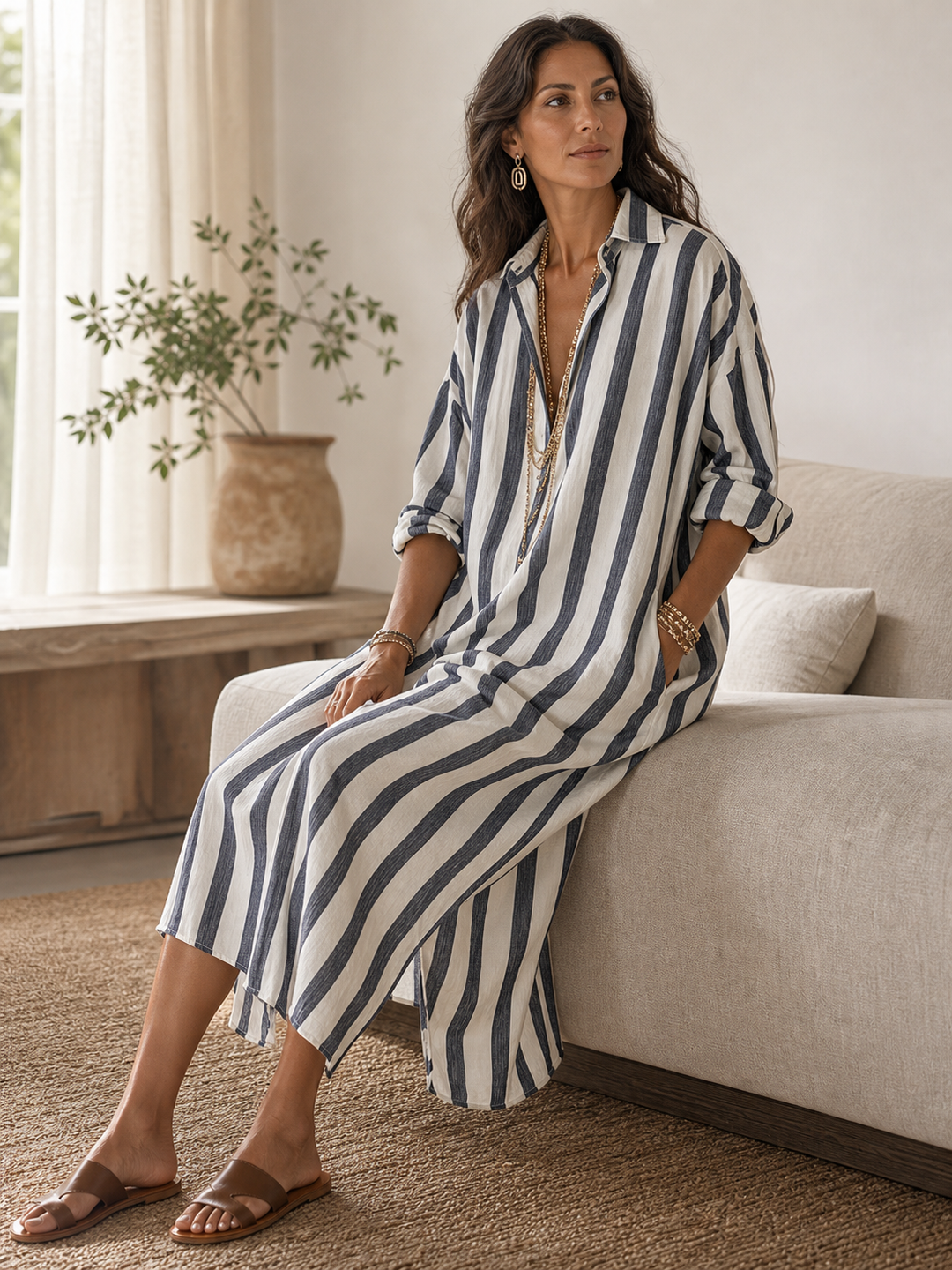Sadie | a Righe Camicia Maxi Abito