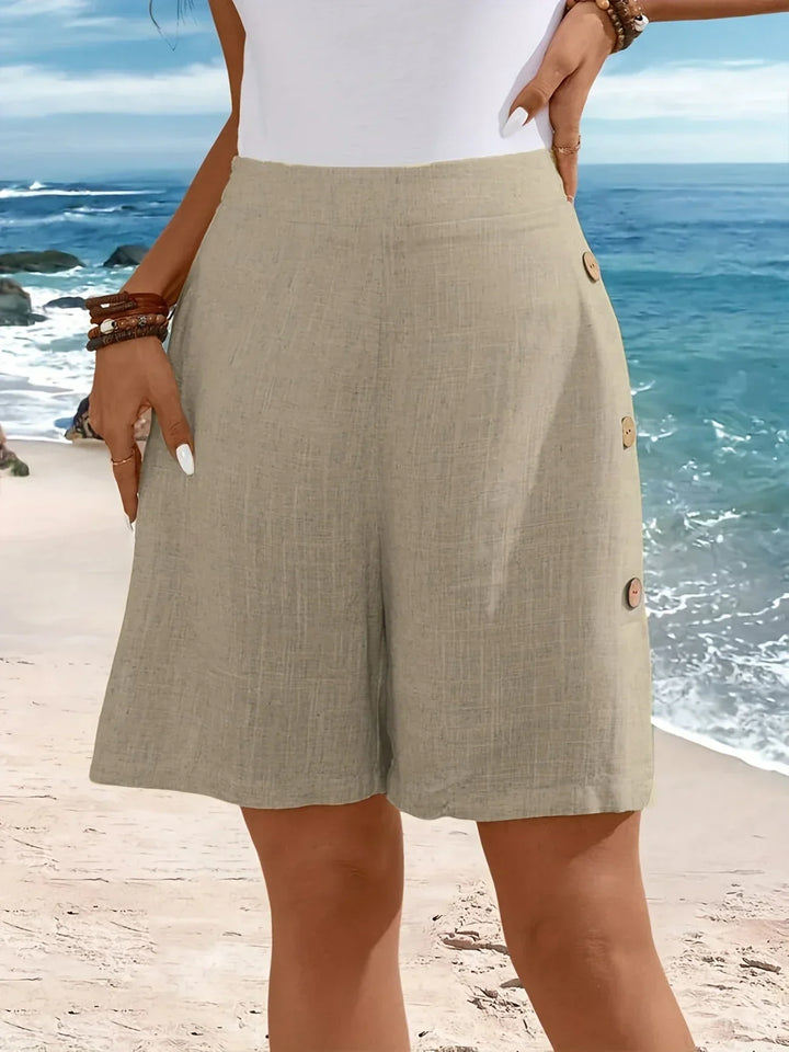 Kaye | Sunlit Lino Shorts with Side Buttons