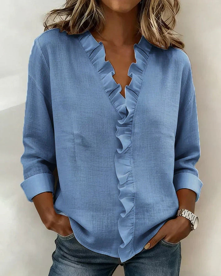 Corinna | Morbido Ruffle Trim Lino Camicetta