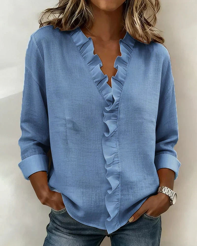 Georgina | Ruffled Scollo a V Lino Top