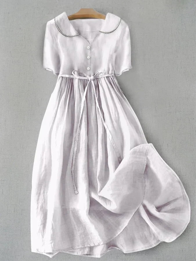 Isla | Elegante Cotone Lino Mid Sleeve Abito
