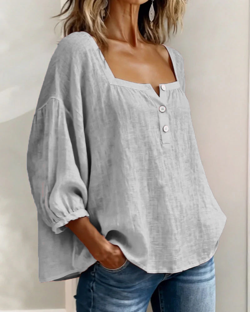 Fernleigh | Morbido Square Neck Lino Camicetta