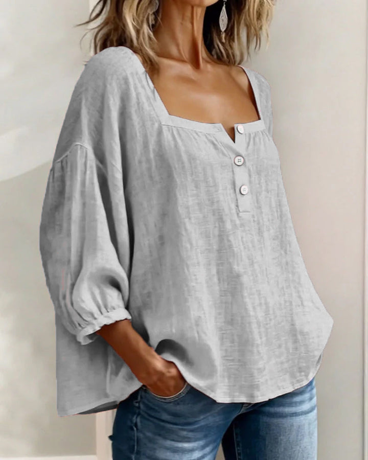 Fernleigh | Morbido Square Neck Lino Camicetta