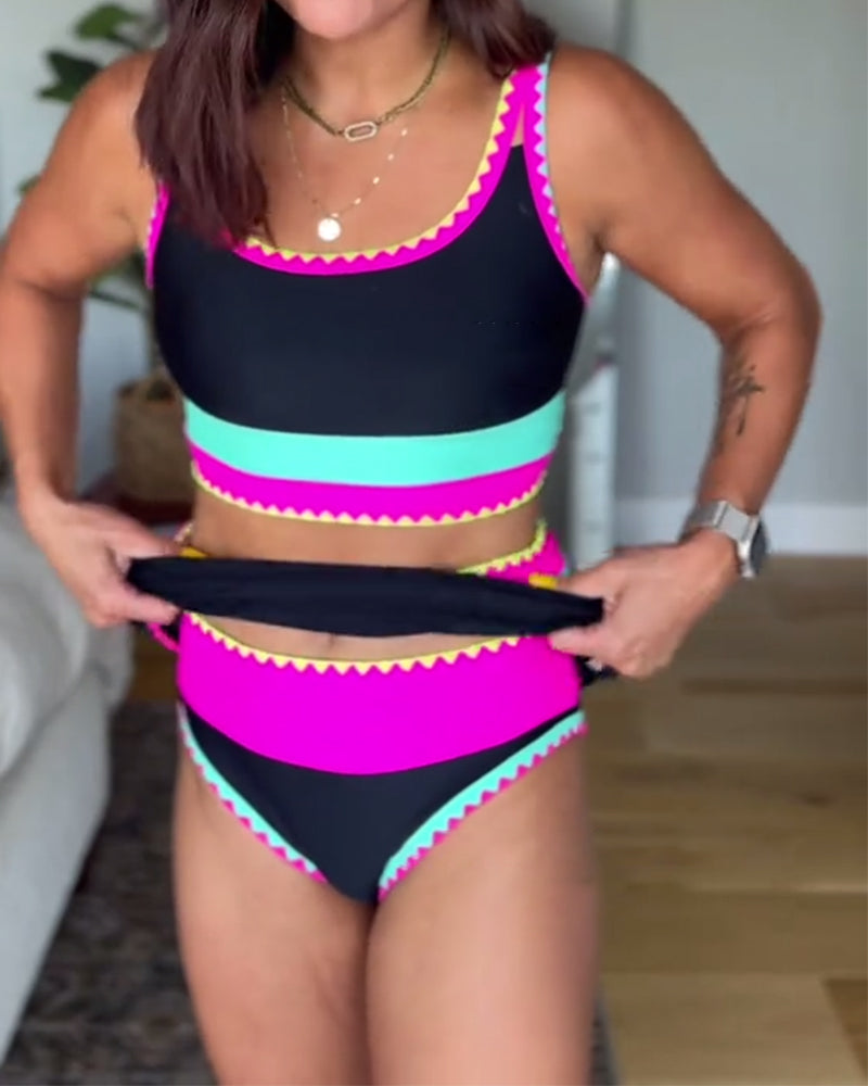 Myra | Elegante Three-Piece Colour Block Costume da Bagno