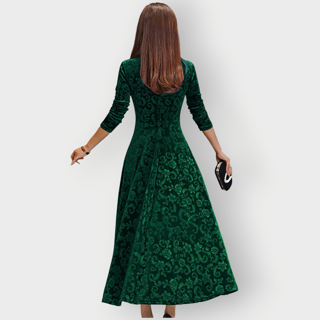 Olevia | Abito Midi in Velluto Jacquard Vintage
