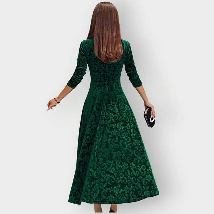 Olevia | Abito Midi in Velluto Jacquard Vintage