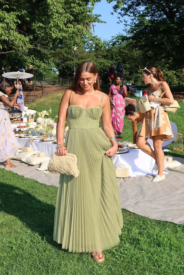 Daria | Abito Maxi Plissettato con Corsetto e Scollo a Cuore