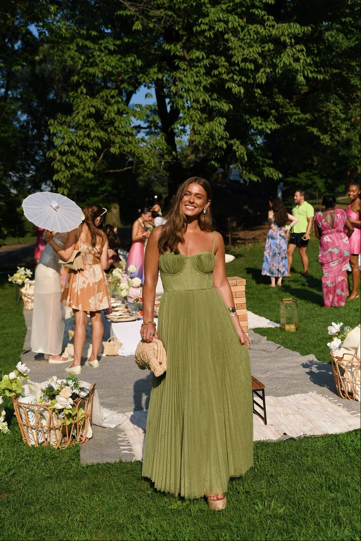 Daria | Abito Maxi Plissettato con Corsetto e Scollo a Cuore