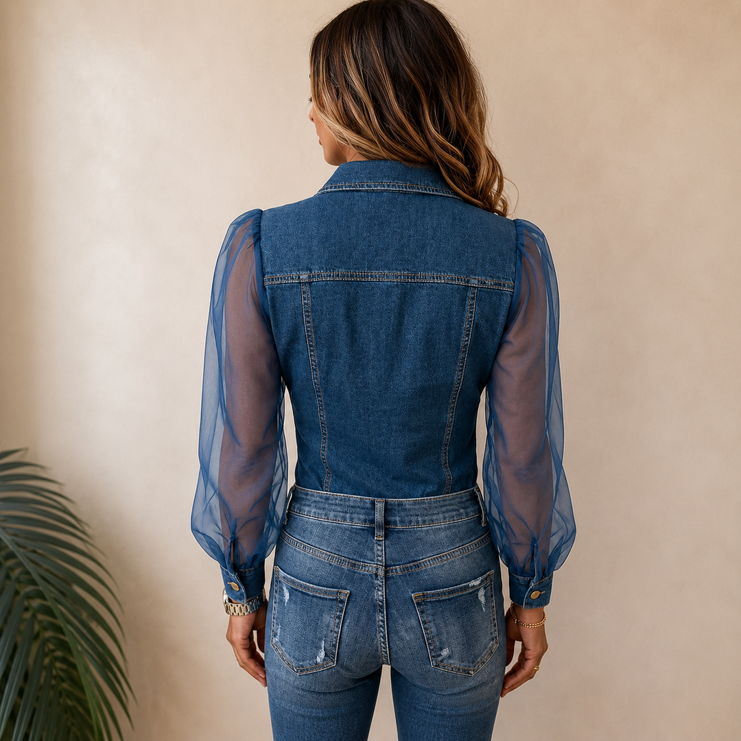Lowanna | Sheer Sleeve Denim Look Camicia