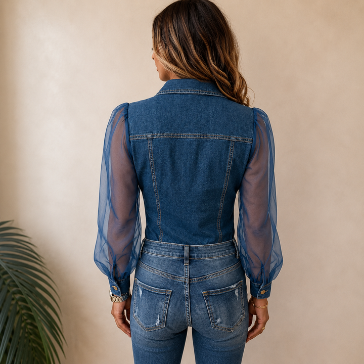 Lowanna | Sheer Sleeve Denim Look Camicia