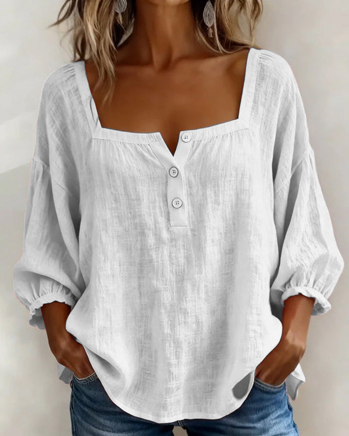 Fernleigh | Morbido Square Neck Lino Camicetta