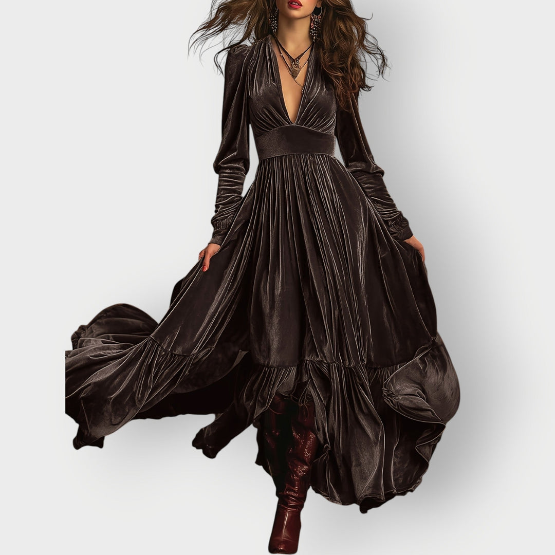 Alorae | Maxi Abito in Velluto a Linea A Vintage