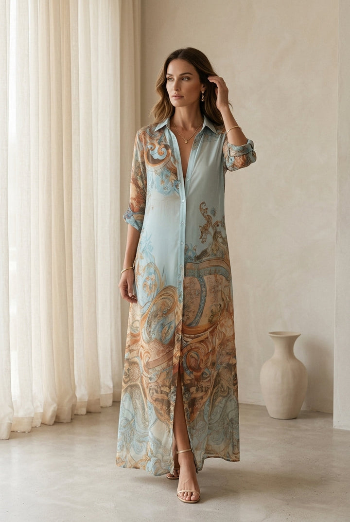 Willa | Blu Chiffon Maxi Abito