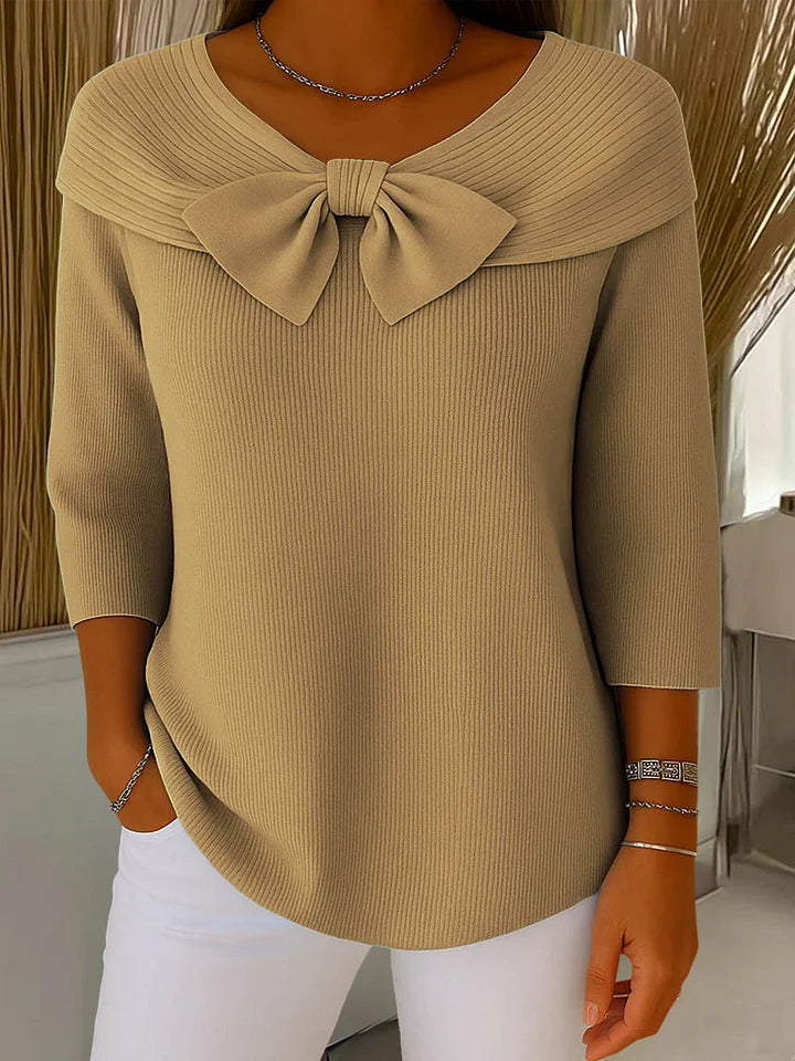 Lindel | Bow Neck a Coste Maglia Top
