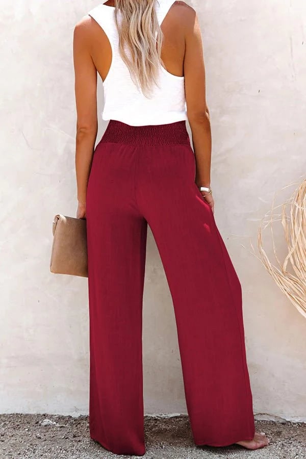 Dianne | Smocked High Waist Pantaloni with Button Front