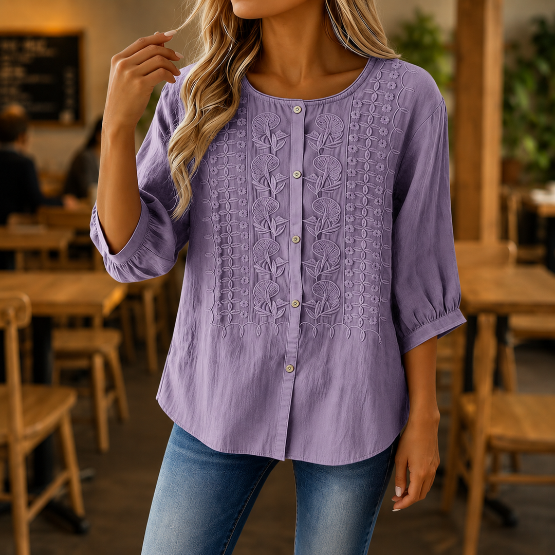 Freesia | Embroidered Button Front Blouse