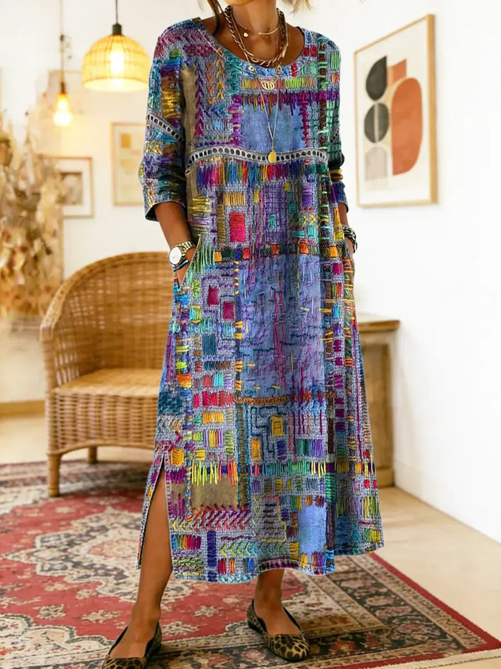 Manuela | Stampato Abito with Ethnic Patchwork