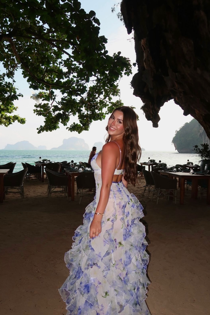 Emberly | Abito Maxi Floreale con Corsetto e Gonna a Balze
