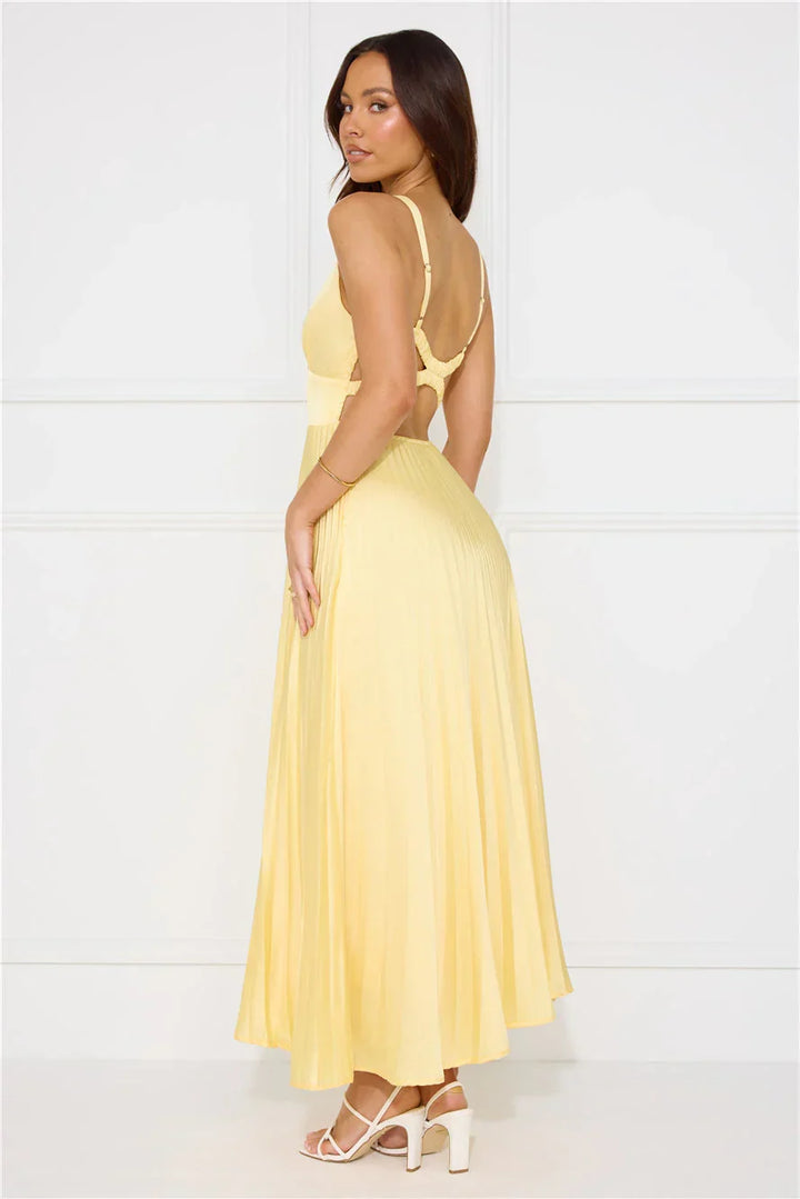 Erica | Abito Maxi Plissettato, Scollo a V Profondo e Cut-Out