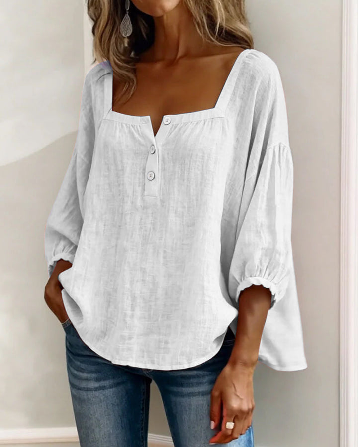Fernleigh | Morbido Square Neck Lino Camicetta