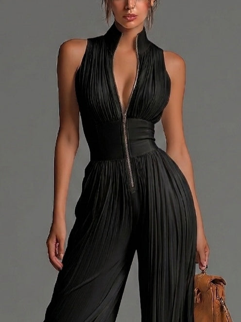 Nocturne | Nero Scollo a V Chiffon Tuta