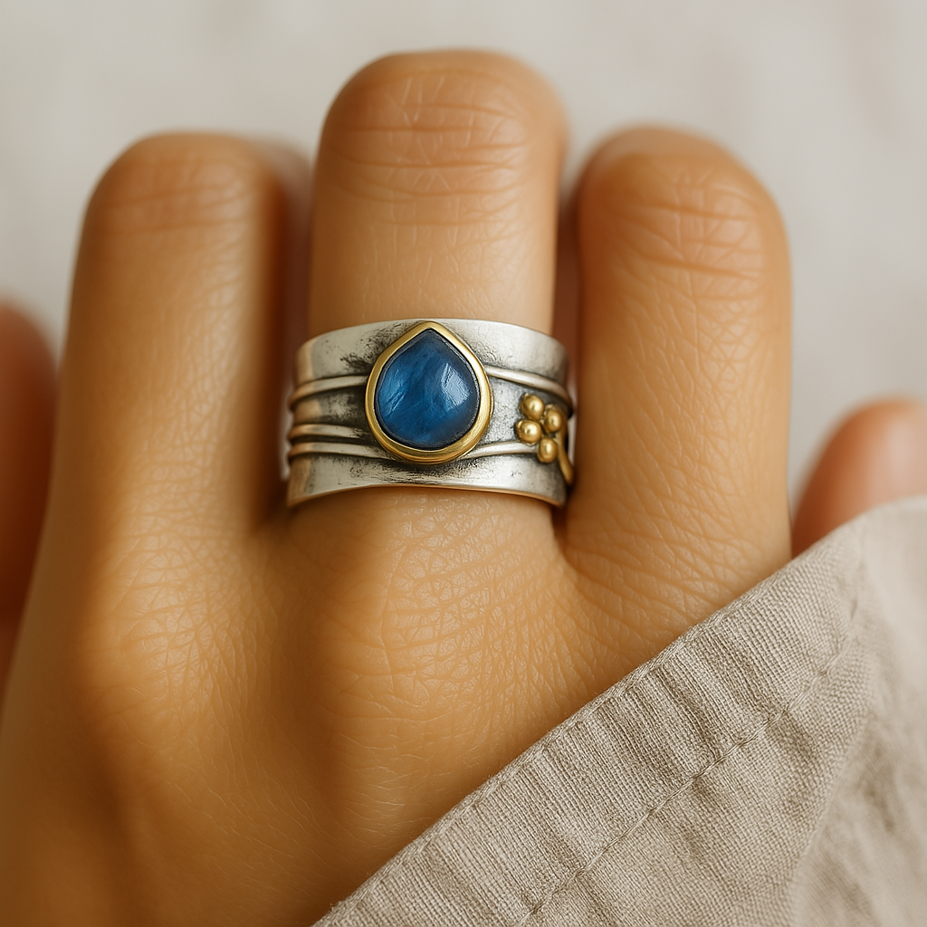 Vintage Anello with Blu Sapphire in Argento