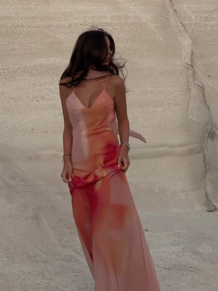 Fayah | Abito Maxi in Raso Ombré con Schiena Scoperta
