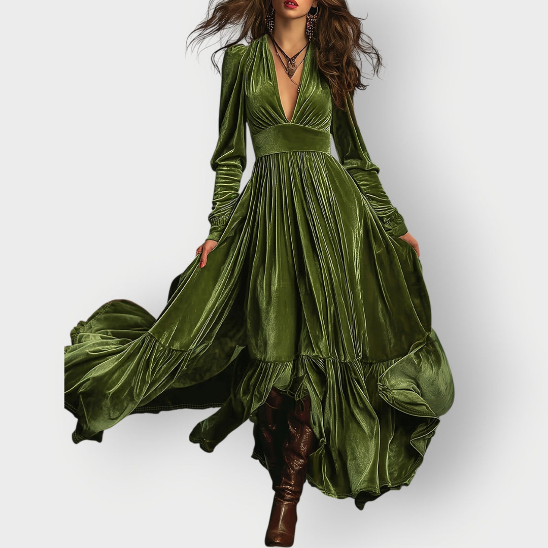 Alorae | Maxi Abito in Velluto a Linea A Vintage