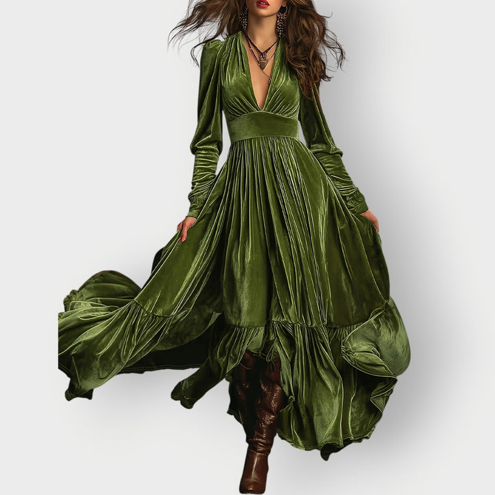 Alorae | Maxi Abito in Velluto a Linea A Vintage