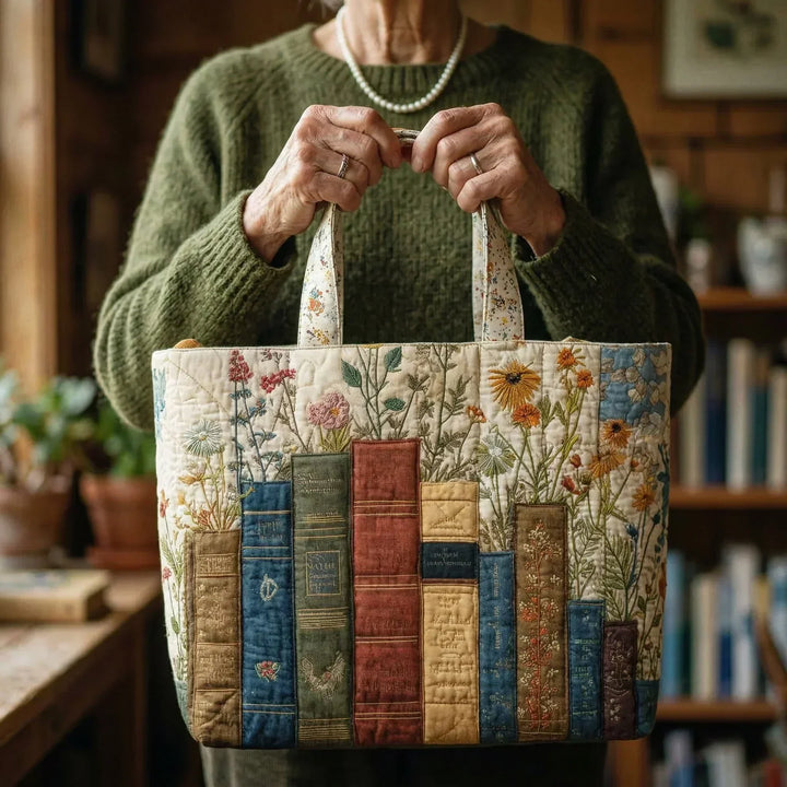 Artisanal Trapuntato Borsa - Books and Flowers